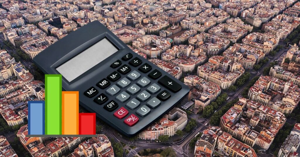 Gráfico de precios y calculadora sobre el Eixample de Barcelona para ilustrar la valoración de un piso
