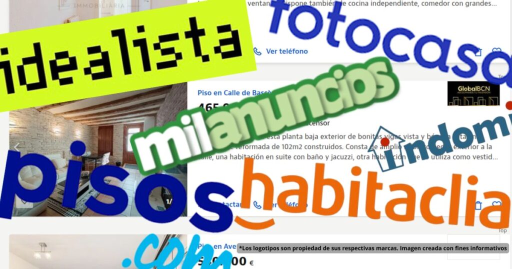 Logotipos de Idealista, Fotocasa, Habitaclia y otros portales inmobiliarios en Barcelona
